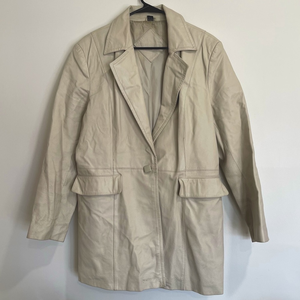 Gorgeous Vintage Beige Worthington Leather Coat Jacket XL